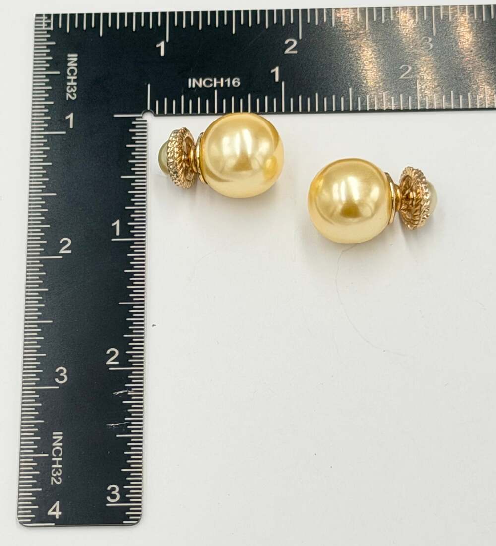 Christian Dior Tribales Double-Sided Gold Faux Pearl Earrings